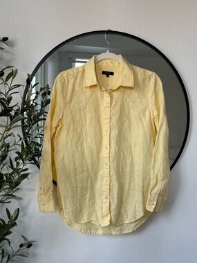 Quince 100% European Linen Long Sleeve Button Down Shirt, Yellow XS
